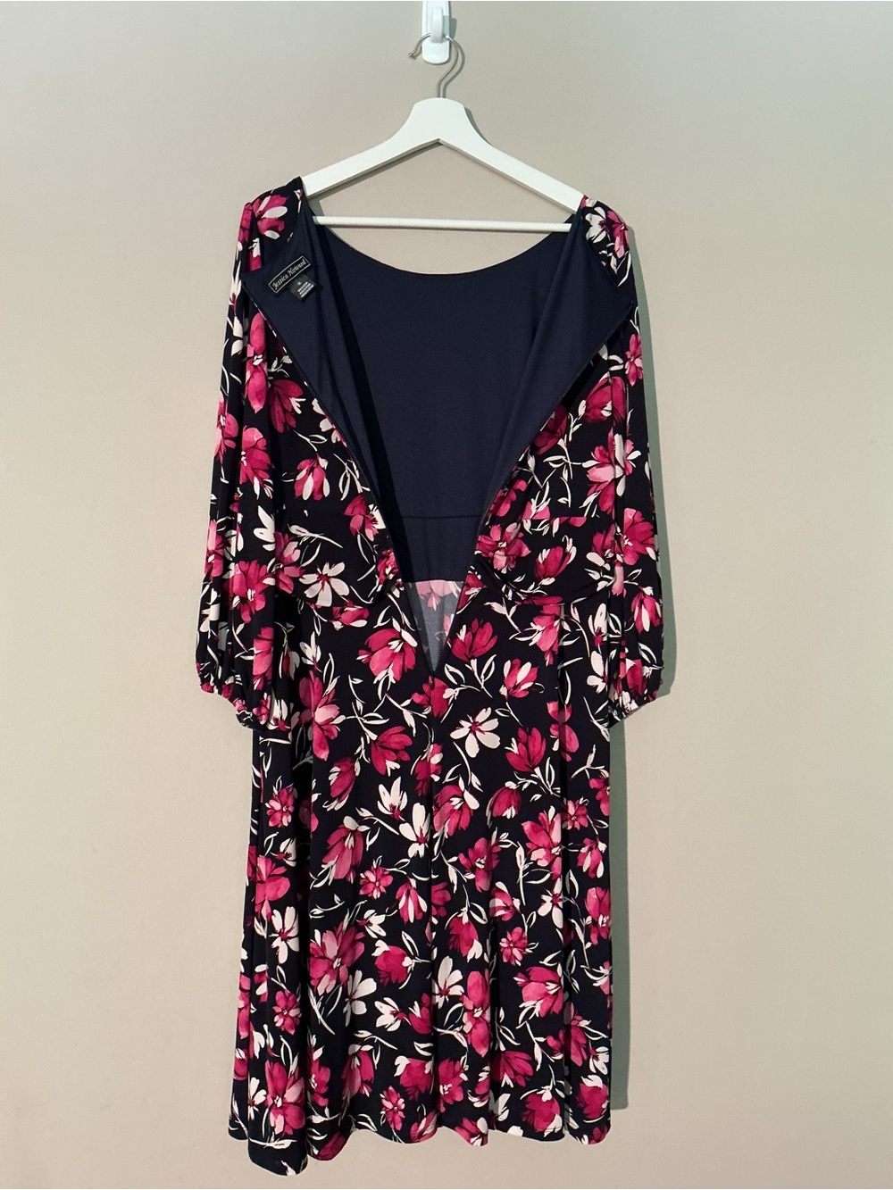 Jessica Howard Dark Navy Blue Dress with Pink Floral Print and Pockets - Picture 5 of 9